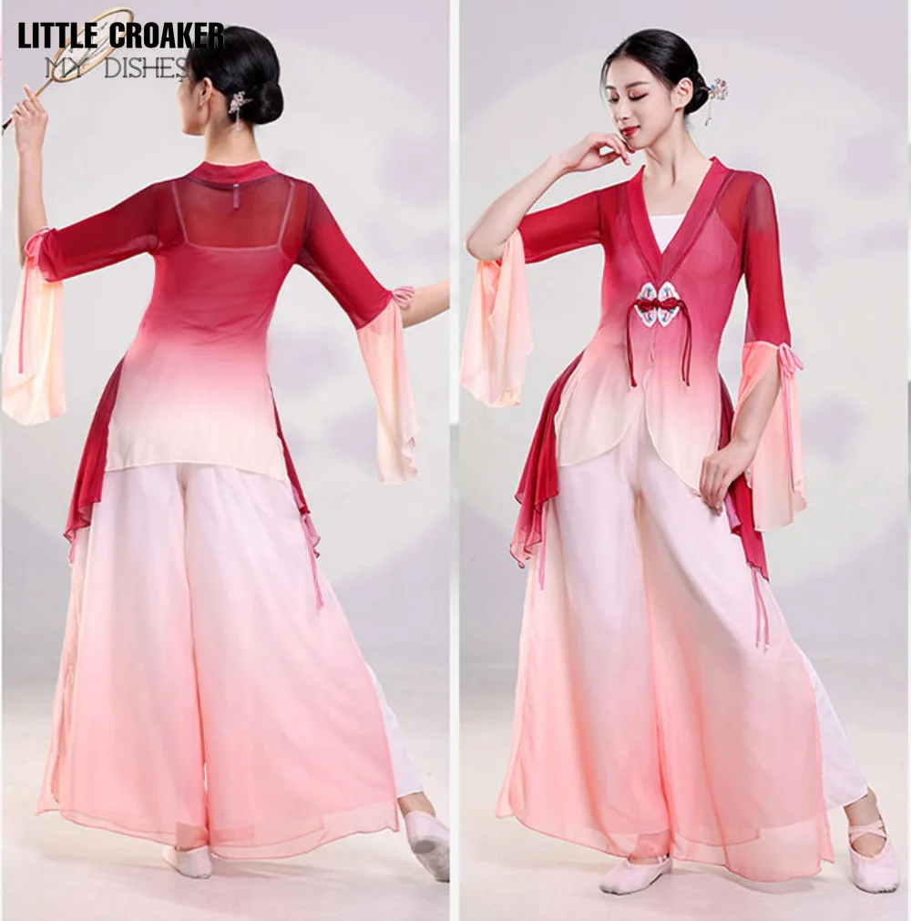 Classical Dance New Yarn Dress Gradient Dance Practice Clothes Hanfu Women Chinese Traditional Folk Dance Costume Women