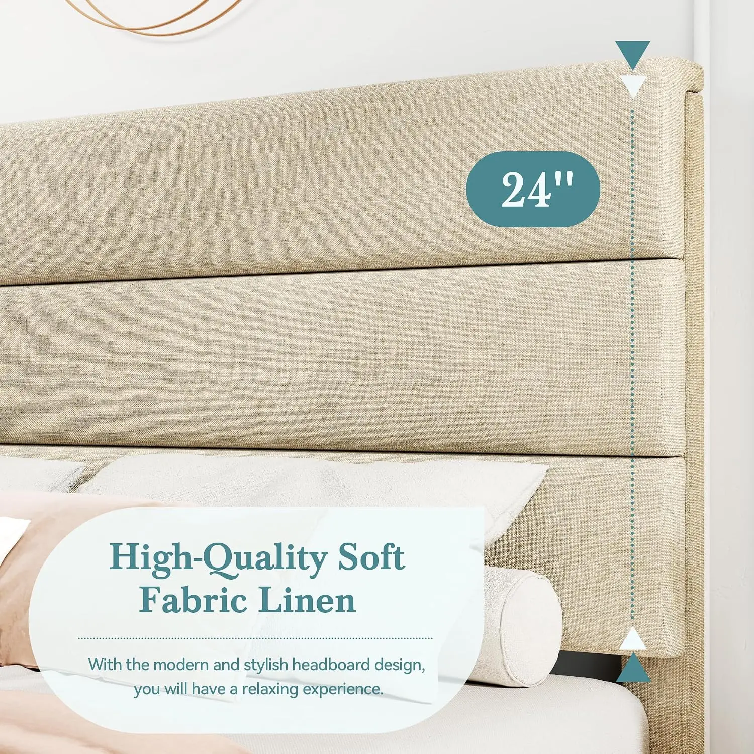 Queen Size Bed Frame with Headboard, Fabric Upholstered Platform Bed with Strong Wood Slats Support, Mattress, Customized - view 4