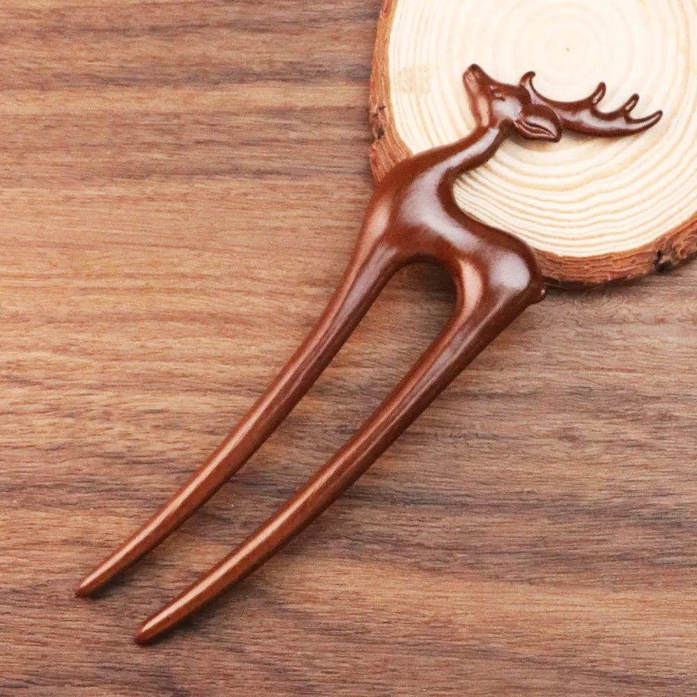 

Wood Wooden Hair Stick Vintage Style Handmade Craft U Shaped Hair Forks Cat Flower Rabbit Deer Hairs Fork Updo Hairstyle