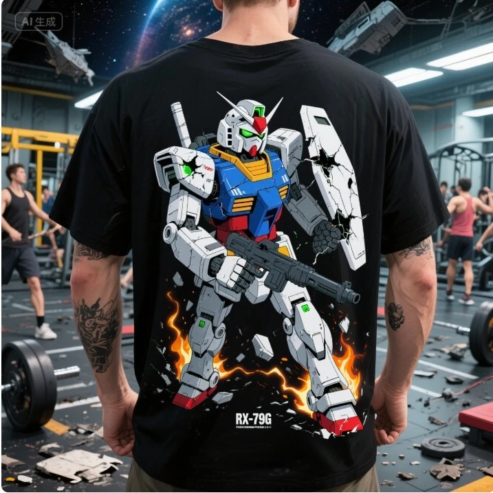 Camiseta de manga corta con estampado de Bandai Gundam para hombre y mujer, camiseta de Anime de dibujos animados, camiseta informal de verano con cuello redondo, superventas de 2025