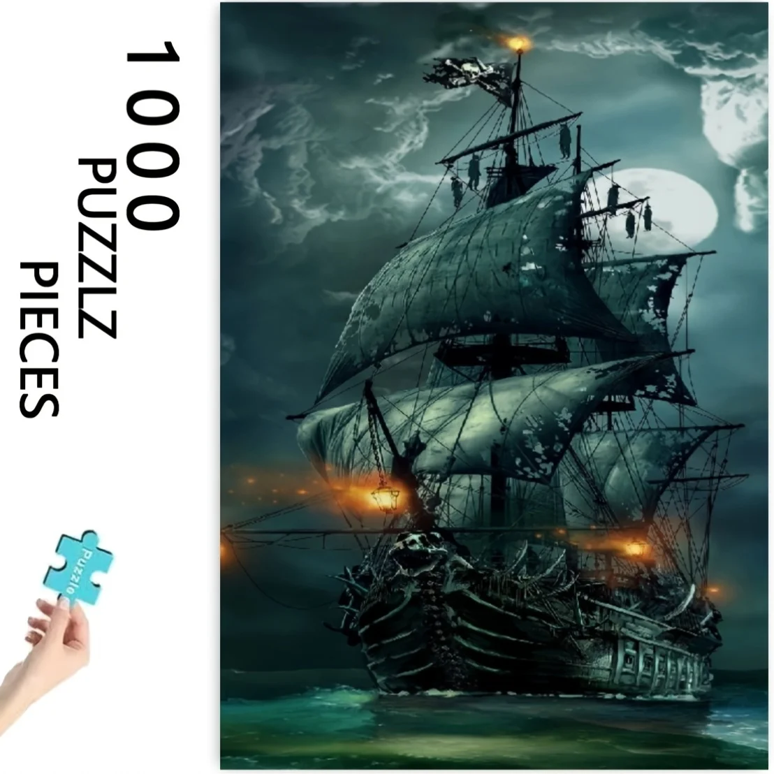 1000피스 해적선 직소 퍼즐 - 두꺼운 도전 퍼즐 게임, 어두운 분위기의 해적선, 교육용 해양 역사 활동