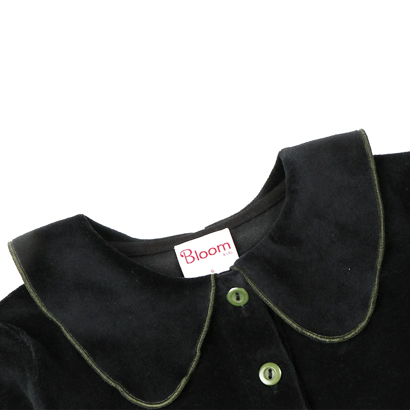 Winter clothes for baby and children baby girl winter 2pcs sets children\'s pants kids clothes girl black velour with green neck