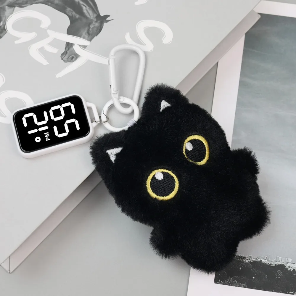 

Black Cat Pendant Electronic Hanging Watch Digital Display Waterproof Keychain Pocket Watch Carabiner LED Luminous Watches
