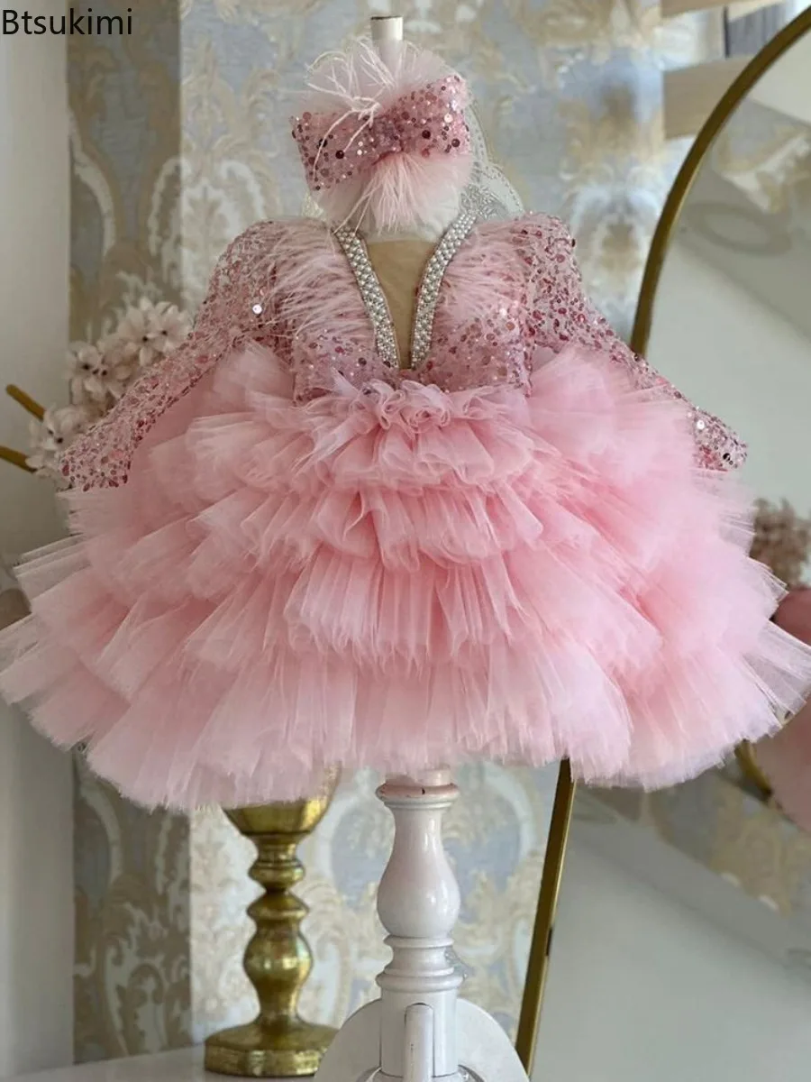 Children's Princess Dress High-end Piano Performance Dresses Gowns Girls Puffy Veil Flower Girl Little Host Evening Gowns 1-12Y