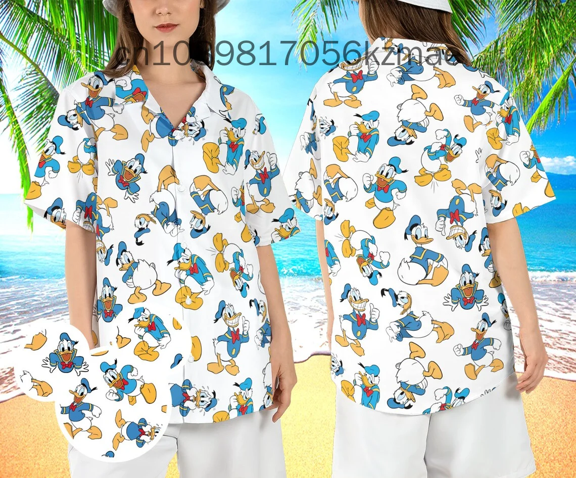 

Donald Duck Hawaiian Shirts Men's Short Sleeve Tops Disney Hawaiian Shirt Casual Beach Short Sleeve Vintage Button Down Shirt