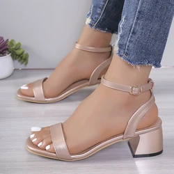 Lucyever Champagne sandali con tacco spesso donna estate Open Toe sandali con tacco alto donna Plus Size 42 décolleté con cinturino alla caviglia donna