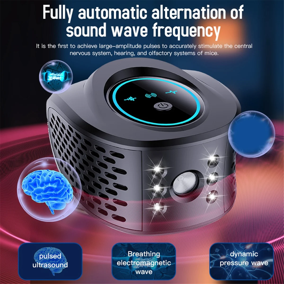 High Power Repeller 360° Ultrasonic Insect Repeller with 6 Strobe Lights Effectively Repels Rodents with USB Cable,Black