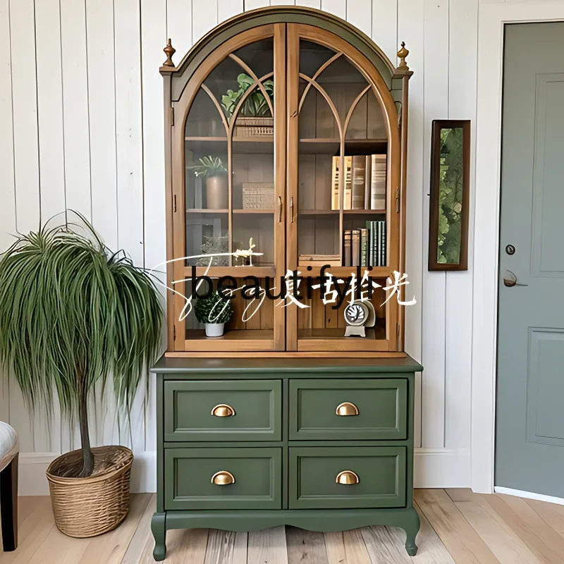 

Retro French retro solid wood American storage living room wall display wine cabinet