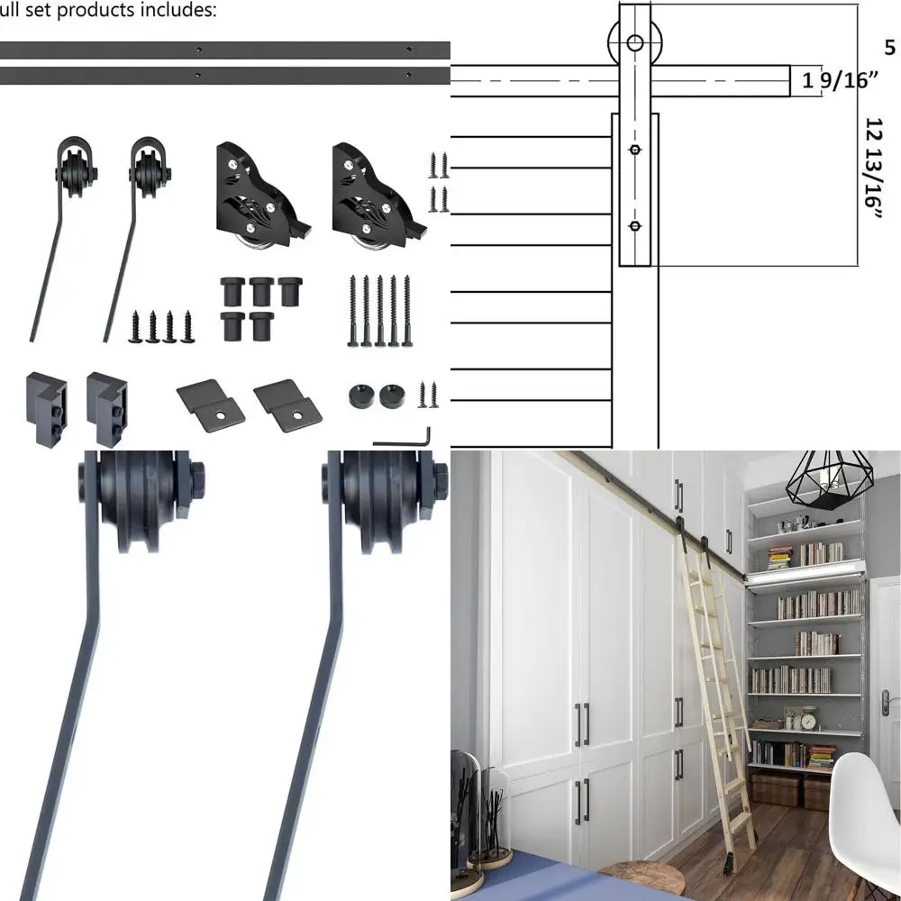 

8 футов для домашнего офиса, фурнитура для раздвижной библиотеки, комплект рустикальной черной стремянки в стиле сарая, нижнее колесо с тормозом, MA