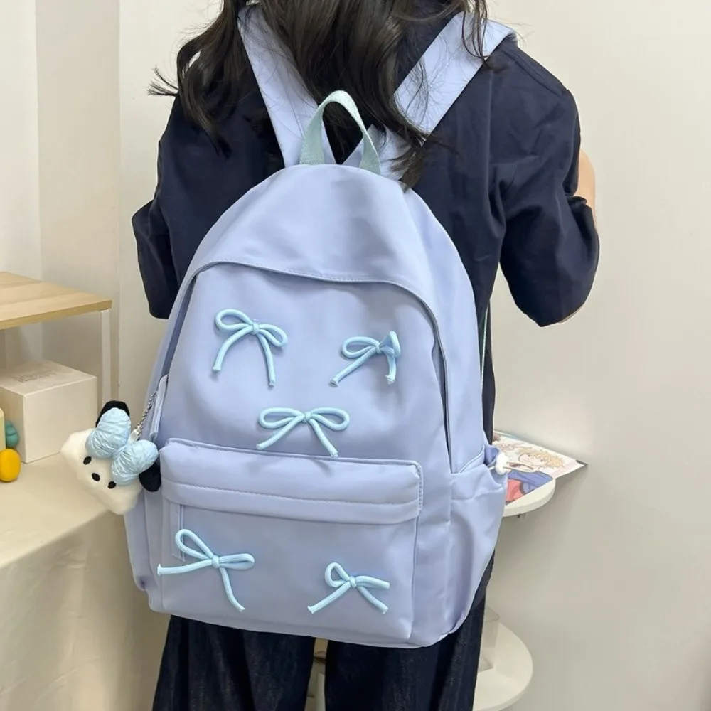 Fashion Large Capacity Bow Backpack Bow decoration Solid Color Girls Backpack Zipper Travel Bag Students Luggage & Bags