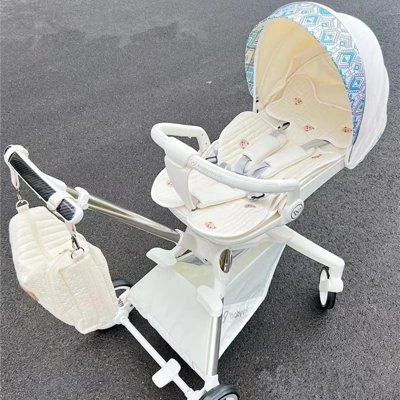 Almofada de assento para carrinho de bebê, urso, coelho, bordado, todas as estações, algodão, respirável, colchão infantil, recém-nascido, acessórios de carrinho