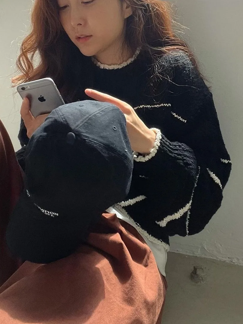 Chic automne hiver paresseux Sle rond Ne couleur Blo rayé Design ample décontracté Long Sve sur la tête pull pour les femmes