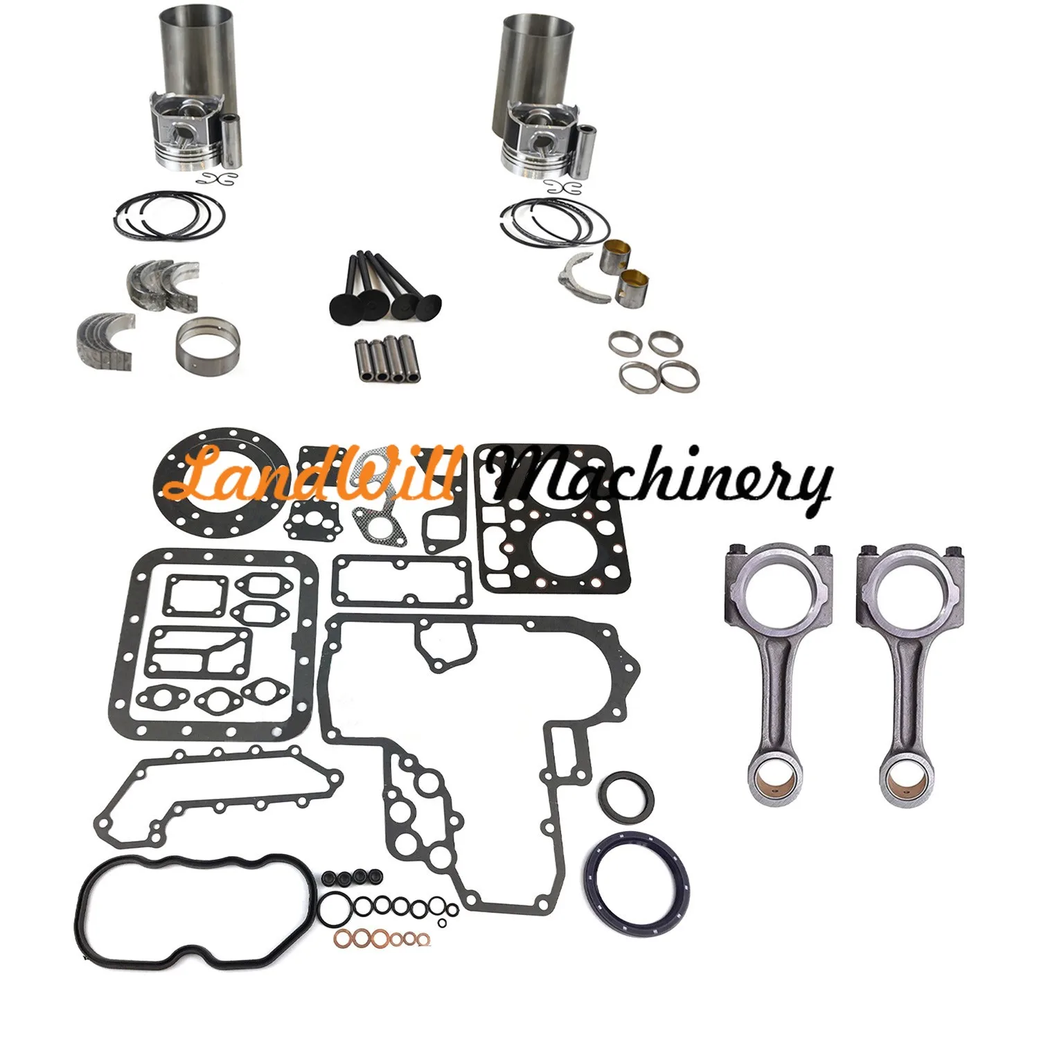 Overhaul Rebuild Kit + 2pcs Connecting Rod Fits For Kubota Z650 Engine