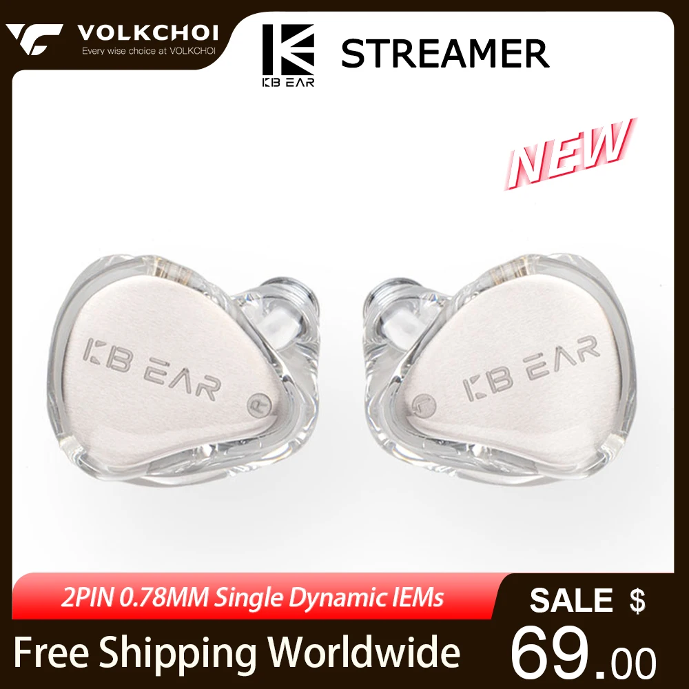 

KBEAR Streamer HiFi Earphones PEK Diaphragm DD Sports Music Receiver Silver Headphone with 3.5mm 2PIN Replaceable Cable Earbuds