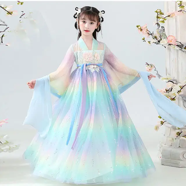 Ancient Chinese Costume Child Kid Fairy Dress Cosplay Hanfu Folk Dance Performance Clothing Chinese Traditional Dress for Girls