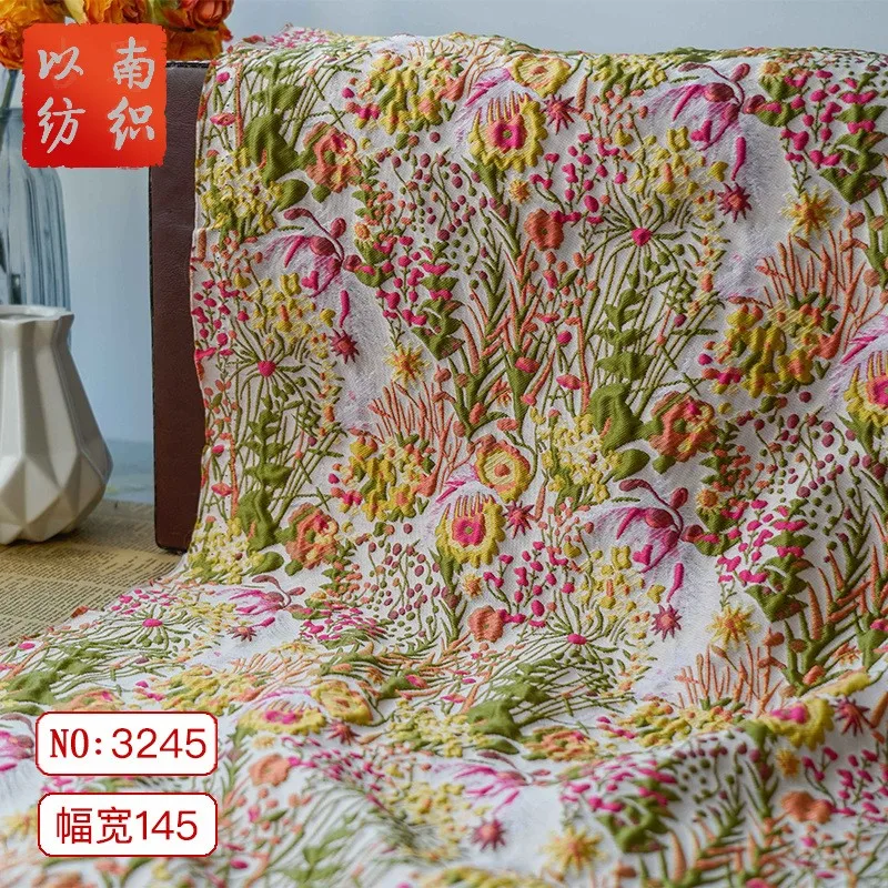 

Vintage embossed jacquard fabric women's dress rigid pastoral style bouquet decorative floral