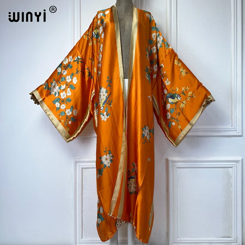 WINYI Kimono Women print Long Sleeve Cardigan Female Blouse abaya dubai luxury beach outfits women Cover Up boho dress kaftan