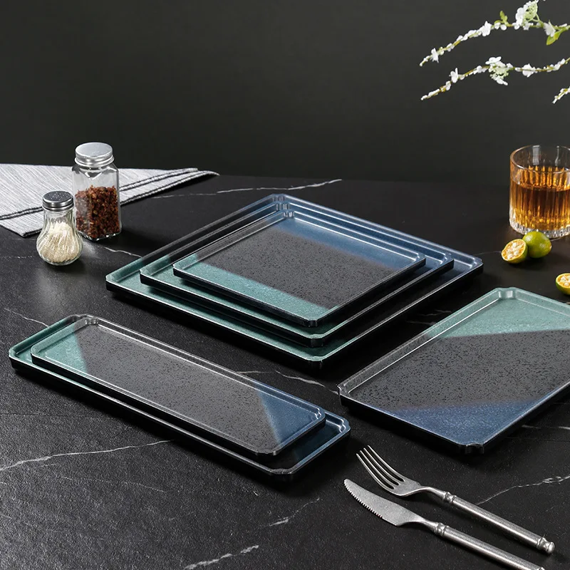 

Прямоугольная меламиновая посуда, матовая пластиковая тарелка с цветными блоками, специальная тарелка для барбекю в ресторане, кухонная посуда