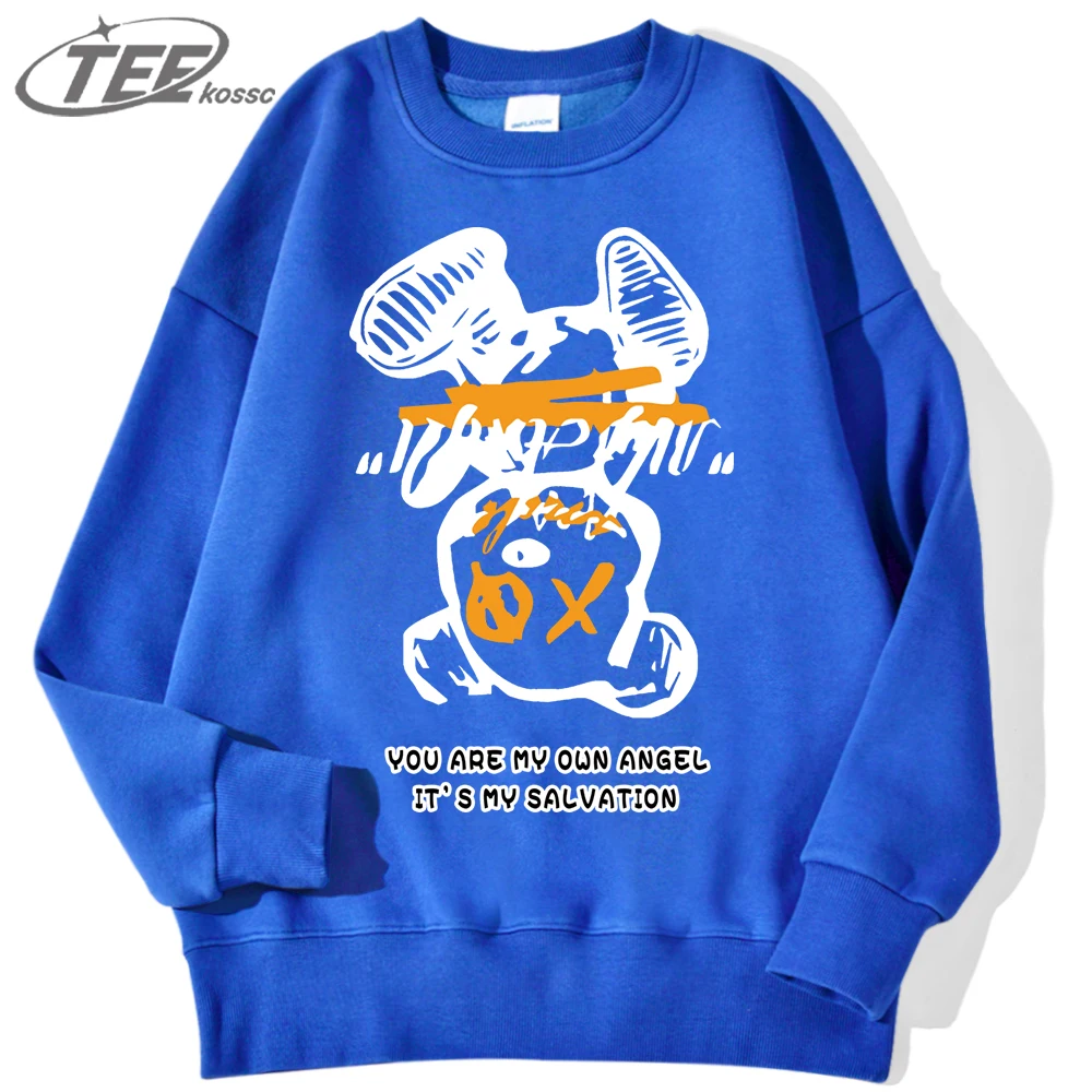 

Толстовка с мультяшным медведем You Are My Angel для мужчин, флисовая свободная одежда, осенний теплый пуловер с круглым вырезом, унисекс, повседневный, с длинным рукавом