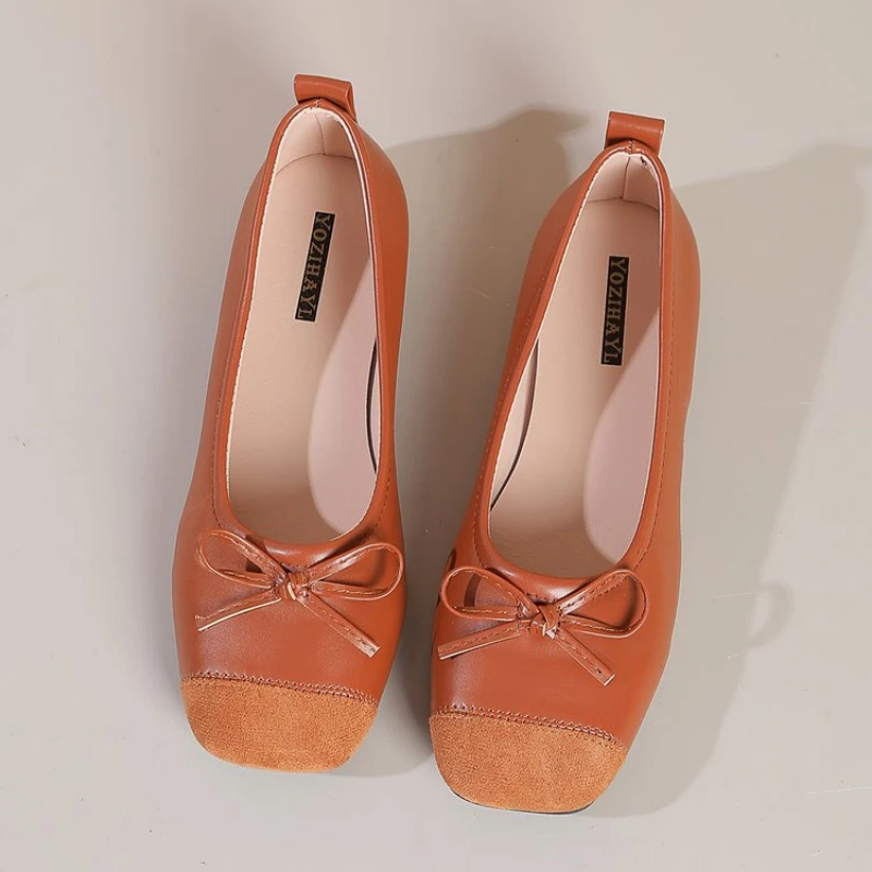 Women's Square Toe Bow Ballet Flats, Plus Size Two Tone Slip on Shoes Summer Casual Office Daily Party Travel Commute Flat Shoes
