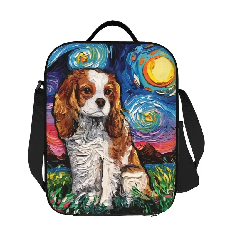 Bolsa de almuerzo personalizada para hombres y mujeres, fiambrera con aislamiento cálido para retratos de mascotas, Escuela para Niños, King Charles Spaniel