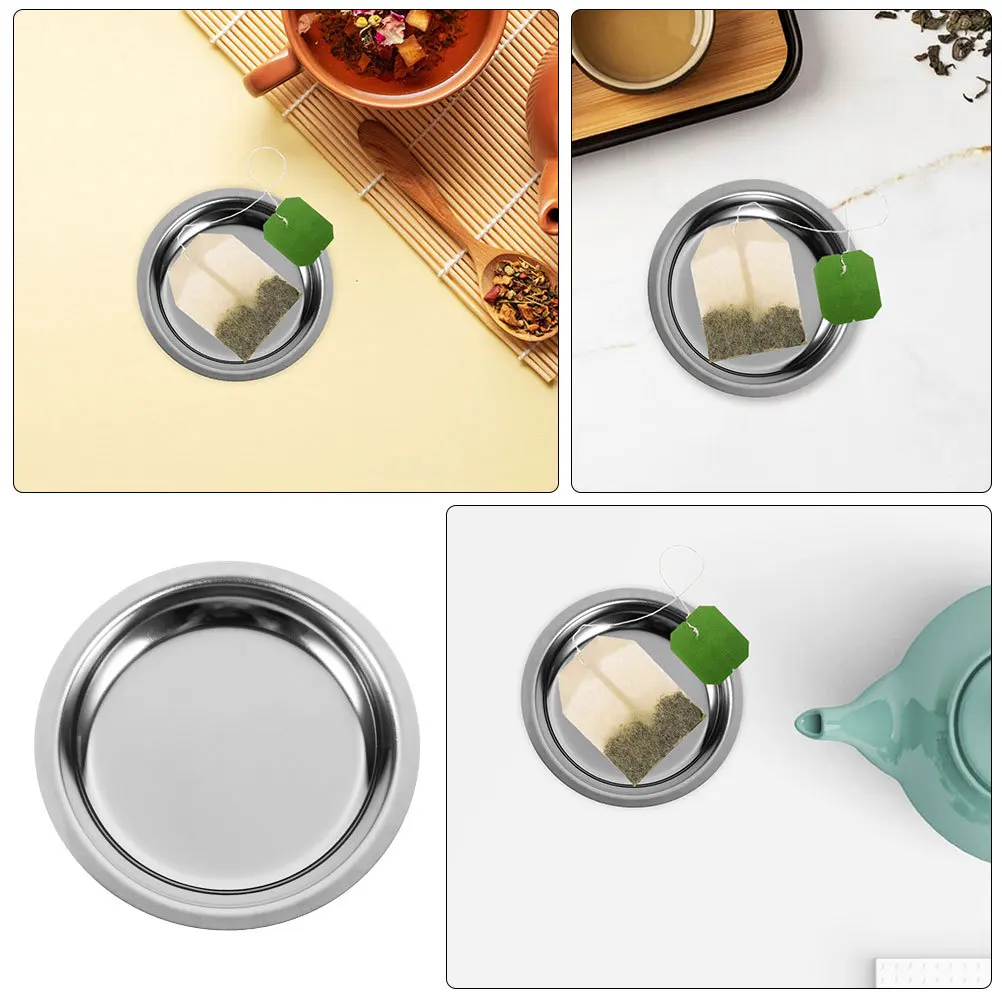 

4pcs Plate Stainless Steel Round Tea Bag Holder Coffee Saucers Tea Bag Organizer Utensil Storage Kitchen Bar Accessories
