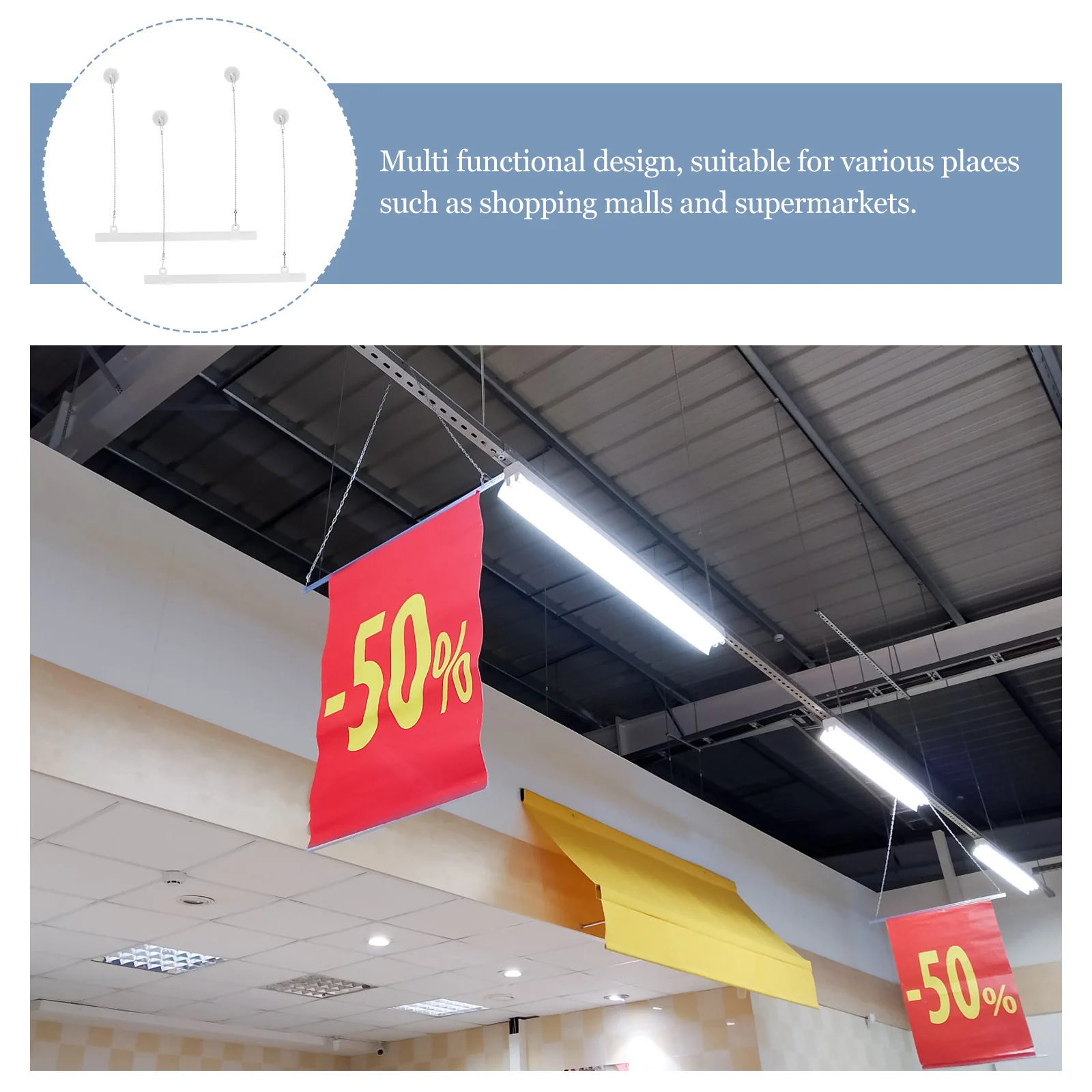 2Pcs Poster Hanging Pole Set PVC Iron Clamp Chain for Gallery Wall Decor Painting Scroll Holder Painting Scroll