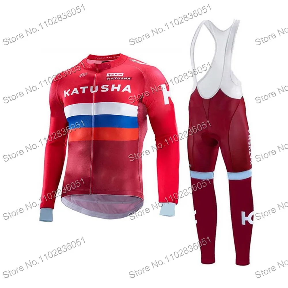 Katusha Team Russia 2 Colors Pro Cycling Jersey Long Sleeve Set Cycling Clothing Road Bike Suit Bicycle Pants Bib MTB Maillot