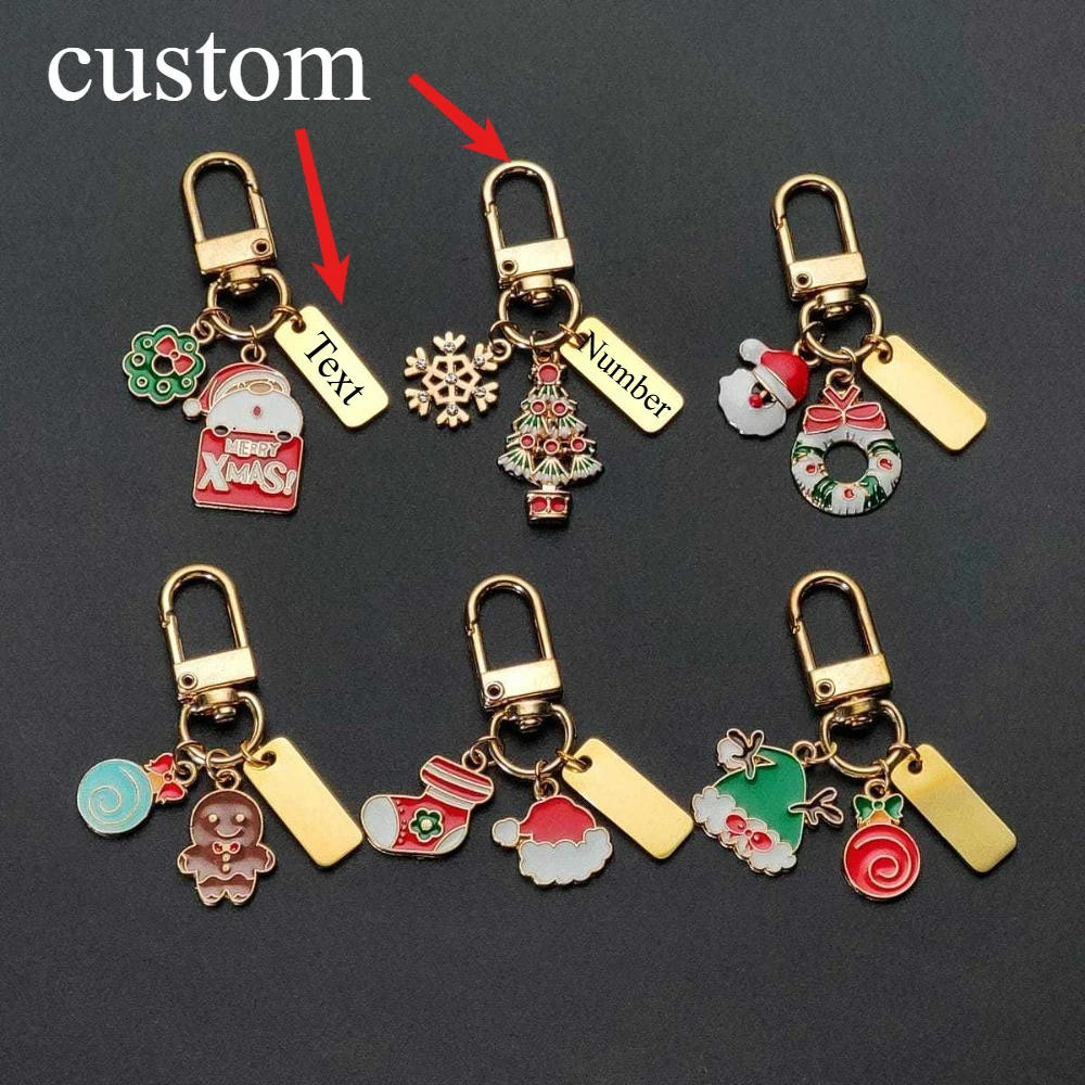 

Custom Christmas Keychain Cartoon Santa Claus Enamel Key Chain Gingerbread Man Car Key Handbag Pendant Personalize Festival Gift