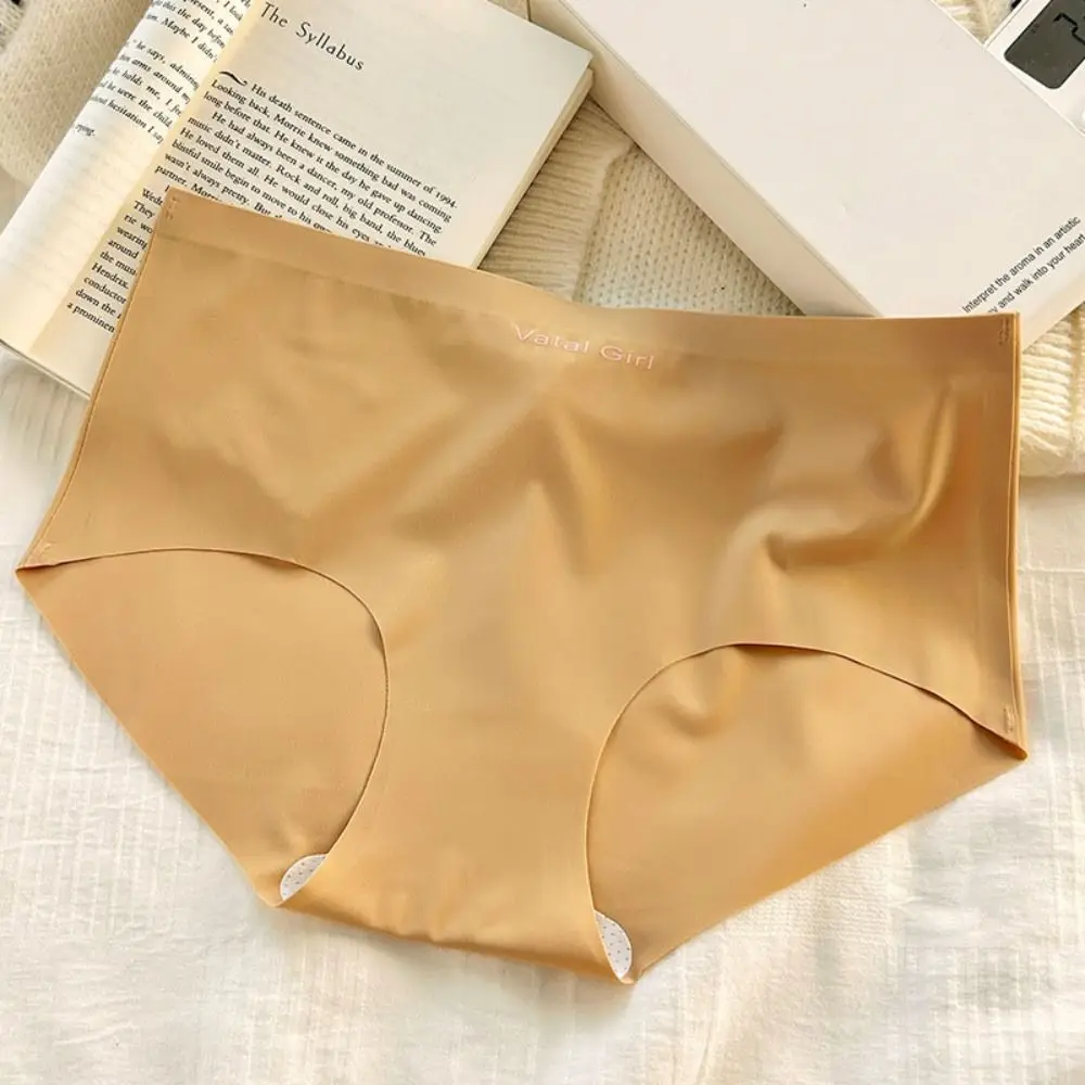 

Sweet Letter Ice Silk Panties Mid Waist Thin Seamless Briefs Lingerie Underpants Underwear for Women Girl
