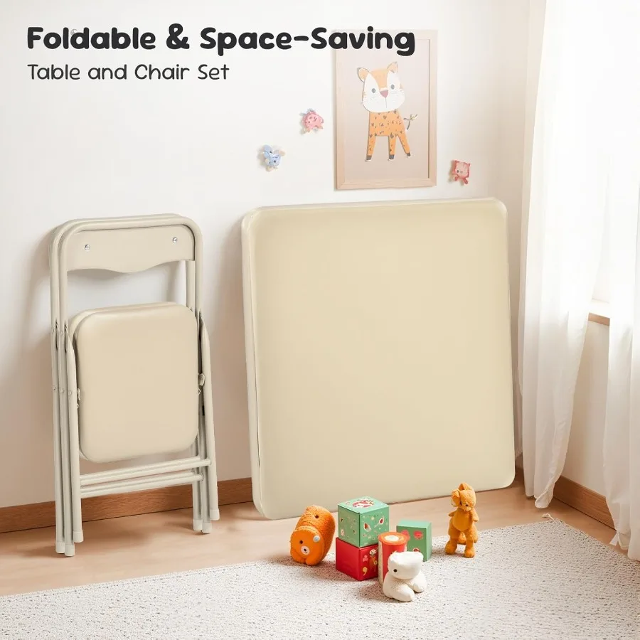FurnitureR Klaptafel en stoelenset Kleine opvouwbare vierkante tafel en 2 stoelen PVC gewatteerde stoelen Metalen frame Ideaal voor kleuterschool