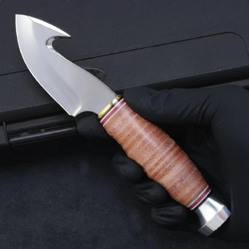 

KB 1234 Fixed Blade Knife with Sheath 5Cr15MoV Steel Blade Leather Handle Outdoor EDC Camping Knife Survival Tool