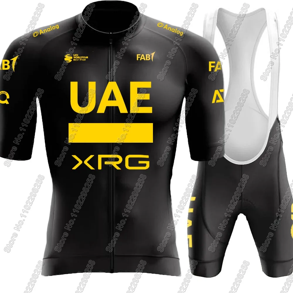 Golden UAE Team 2025 Cycling Jersey Set Short Sleeve Mens Black Clothing Road Bike Shirts Suit Bicycle Bib Shorts MTB Maillot