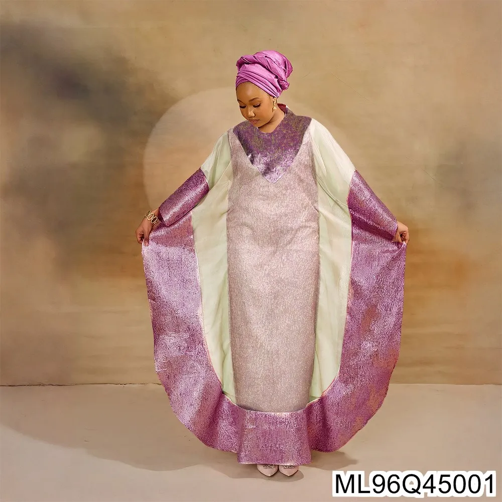 

A Two-piece Dress with A Headscarf, Long Robe and Jacquard Fabric for Plus-size Women From Europe, America and Africa ML96Q450
