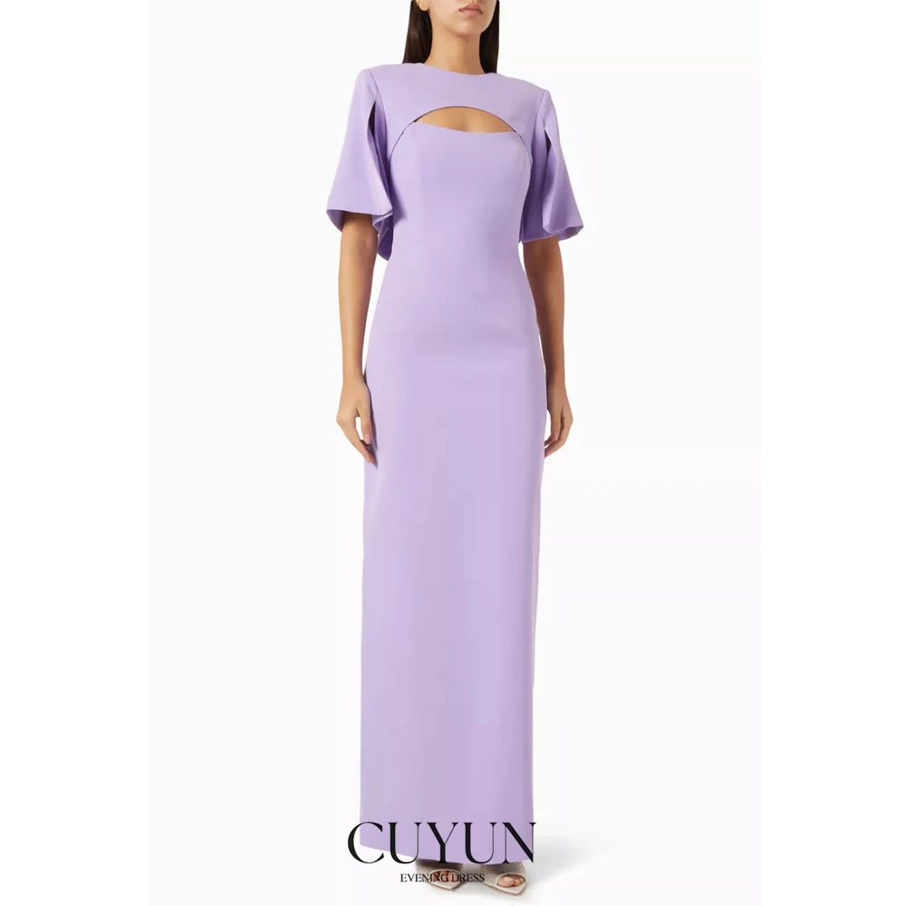 

CUYUN 2025 Lavender Evening Dresses Short Sleeves Customized Straight Formal Dresses Modern Women Party Dresses for Banquet