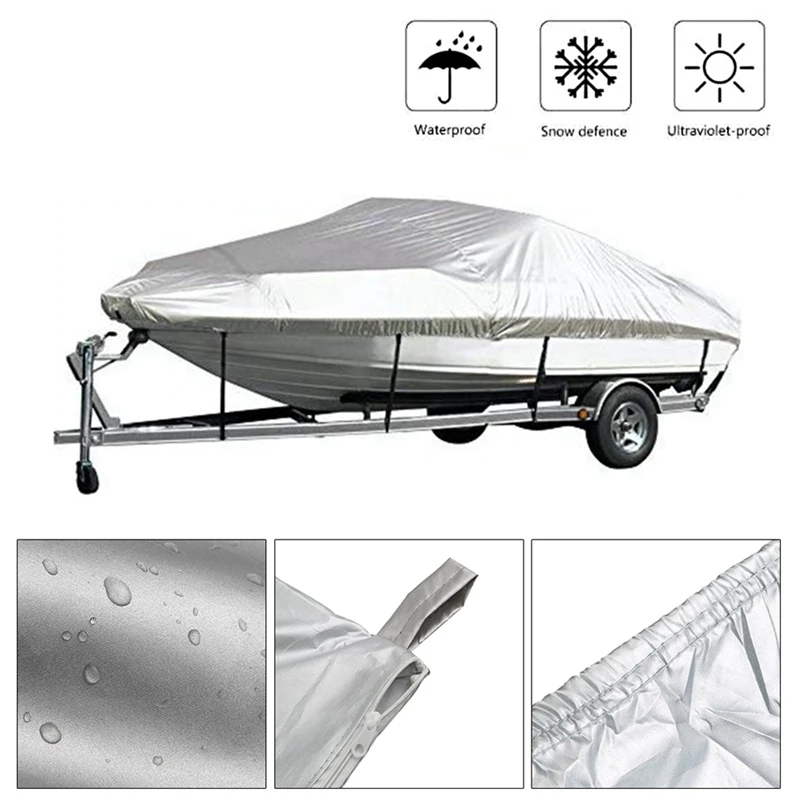 Boat Cover Outdoor Protection Waterproof Reflective Oxford Fabric 11-13Ft For V-HULL Runabouts And Boats