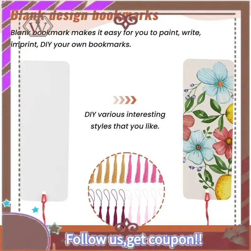ABBG-48 Pcs Paper Bookmarks Blank Cardstock Book Marks With Colorful Tassels For DIY Gifts Tags Make Your Own Bookmark