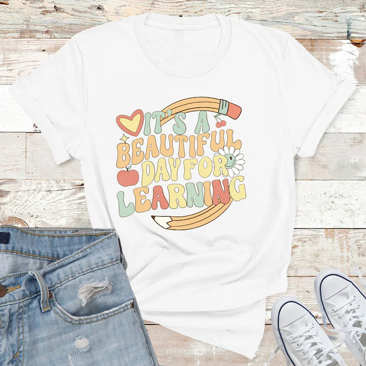 It's A Beautiful Day For Learning Shirt for Teacher Gift Back to School Retro Kindergarten Teacher Sweatshirt Teacher Shirt