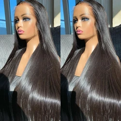 13x4 Bone Straight Lace Front Human Hair Wig 250 Densisty Brazilian 13x6 Straight Transparent Lace Frontal Wigs Women 30 32 Inch