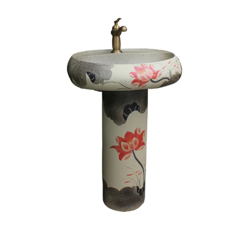 

Ceramic column basin household washbasin balcony European floor standing sink washbasin outdoor courtyard