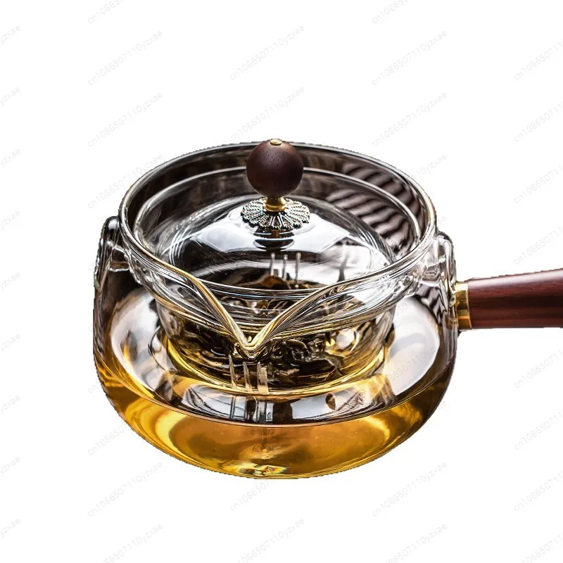 

Стеклянный чайник с боковой ручкой и защитой от ожогов, с вращающейся крышкой, идеально подходит для заваривания чая Пуэр и цитрусовых, полный чайный сервиз