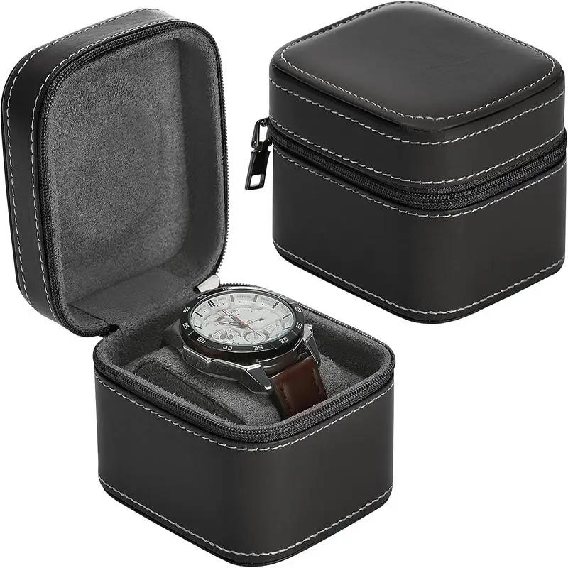 

Watch Storage Box PU Leather Single Watch Display Case Wristwatch Holder Travel Jewelry Watch Organizer with Pillow for Men Gift
