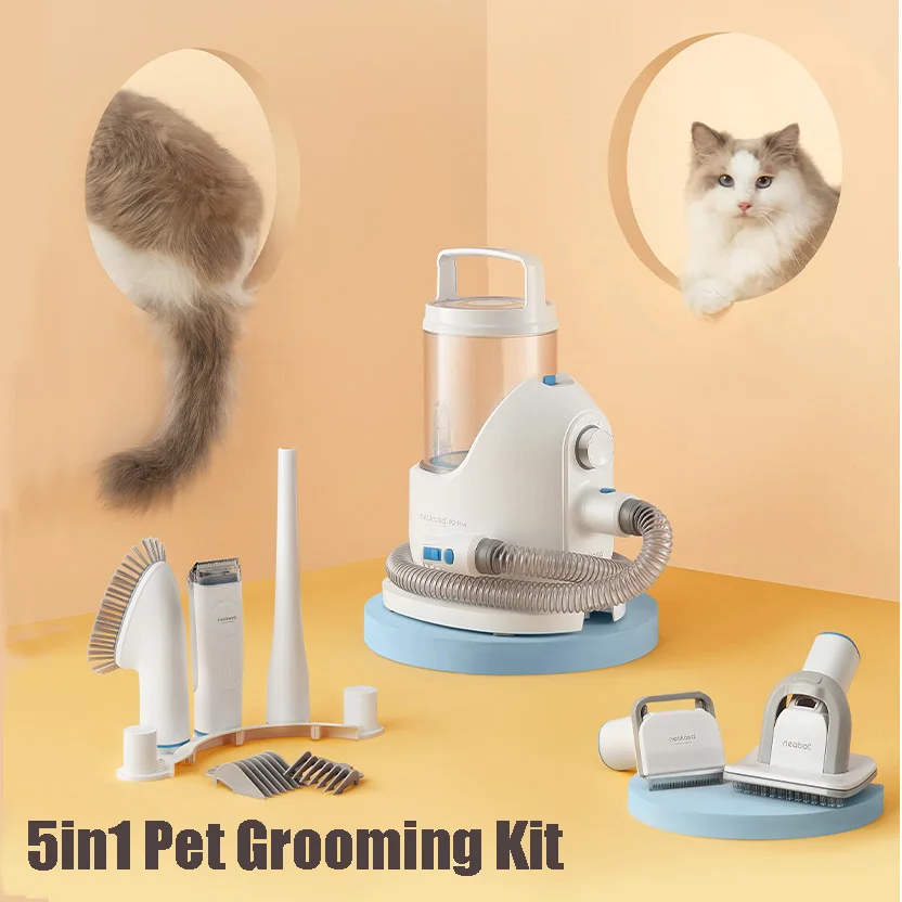 5in1 Dog Grooming Kit Low Noise Grooming Clippers Pet Vacuum Powerful Suction 5 Pet Grooming Tools 2L Dust Box Shedding Dog Hair