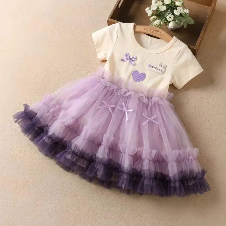 Baby-Mädchen-Kleid, Sommerkleid mit Schleife, Netzkleid für Mädchen, süßes Strand-Babykleid, Kleinkind-Prinzessinnenkleider, Baby-Kinder-Geburtstagskleidung, neu – Detail 3