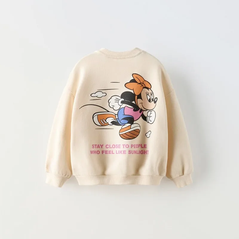 Topy z długim rękawem 1-6Age Girls Cartoon Print Sweatshirt Children Fashion Casual Crewneck Tops Kids Minnie Solid Color Hoodies