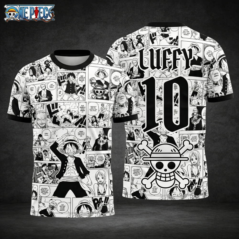 2026 Summer One Piece Luffy Retro Cosplay T-shirt Men's Oversized 3D Printed Short-sleeved Family Unisex Children's Sports Shirt