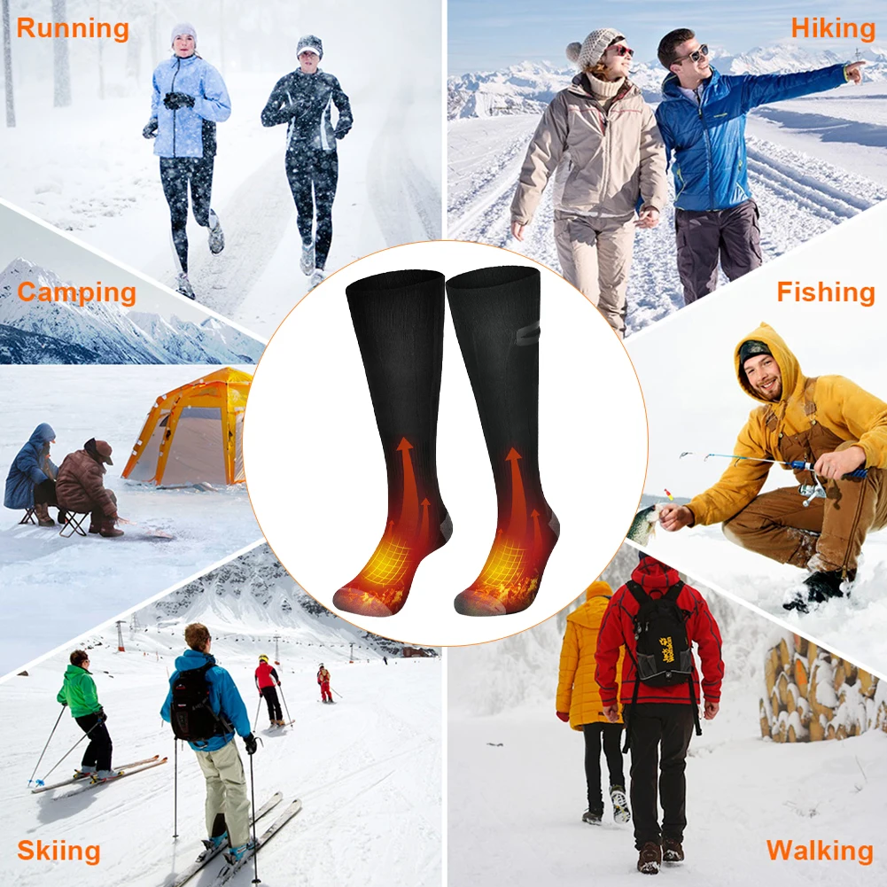 Winter Electric Heated Socks with Portable Power Bank Adjustable 3 Temperature Settings Heating Socks Unisex for Outdoor Travel