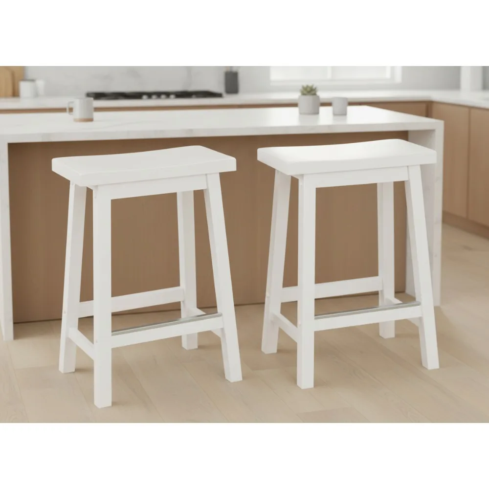 مقعد مرتفع للمطبخ من الخشب الصلب الأبيض مع مسند للقدمين، سهل التجميع، ارتفاع 24 بوصة، مجموعة من 2 - مريح ومستقر #1