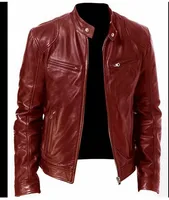 Men's Leather Jacket Bomber Motorcycle Biker Pu Leather Casual Loose Fit Faux Jacket For Men 5