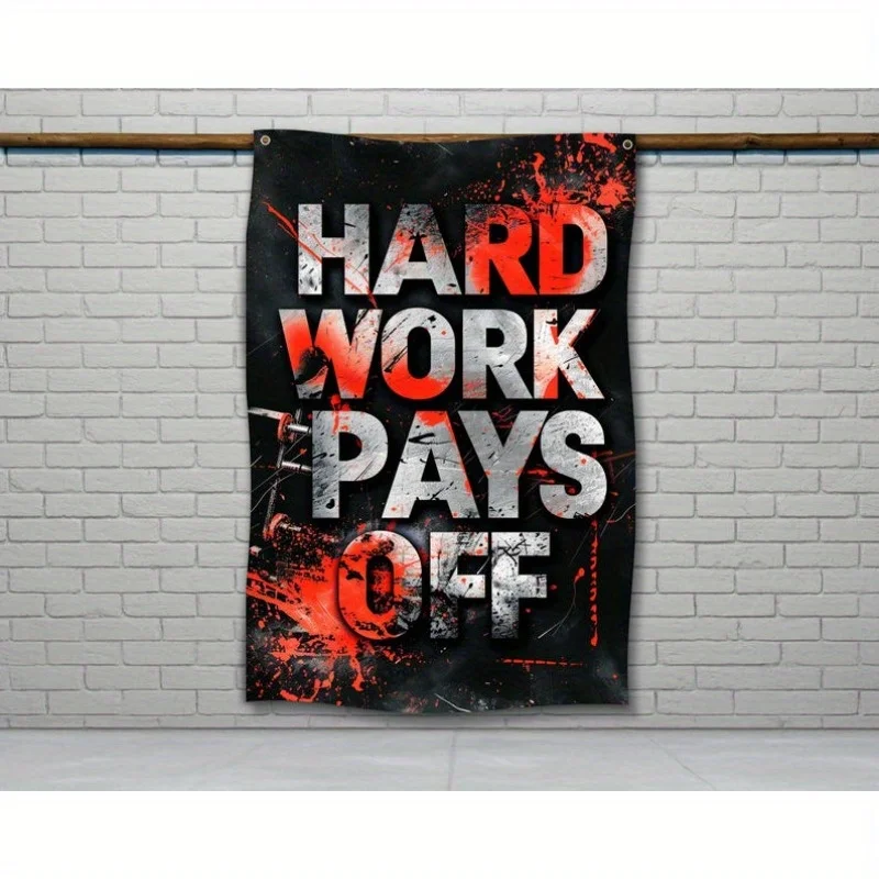 Hard Work Pays Off Gym Flag Banner, Motivational Fitness Weightlifting Wall Decor, Garage Workout Home Gym Room Flag